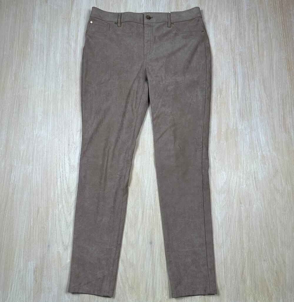 NWT Chico’s Ultimate Fit Faux Suede Slim Stretch Soft Taupe Brown Classic Pants